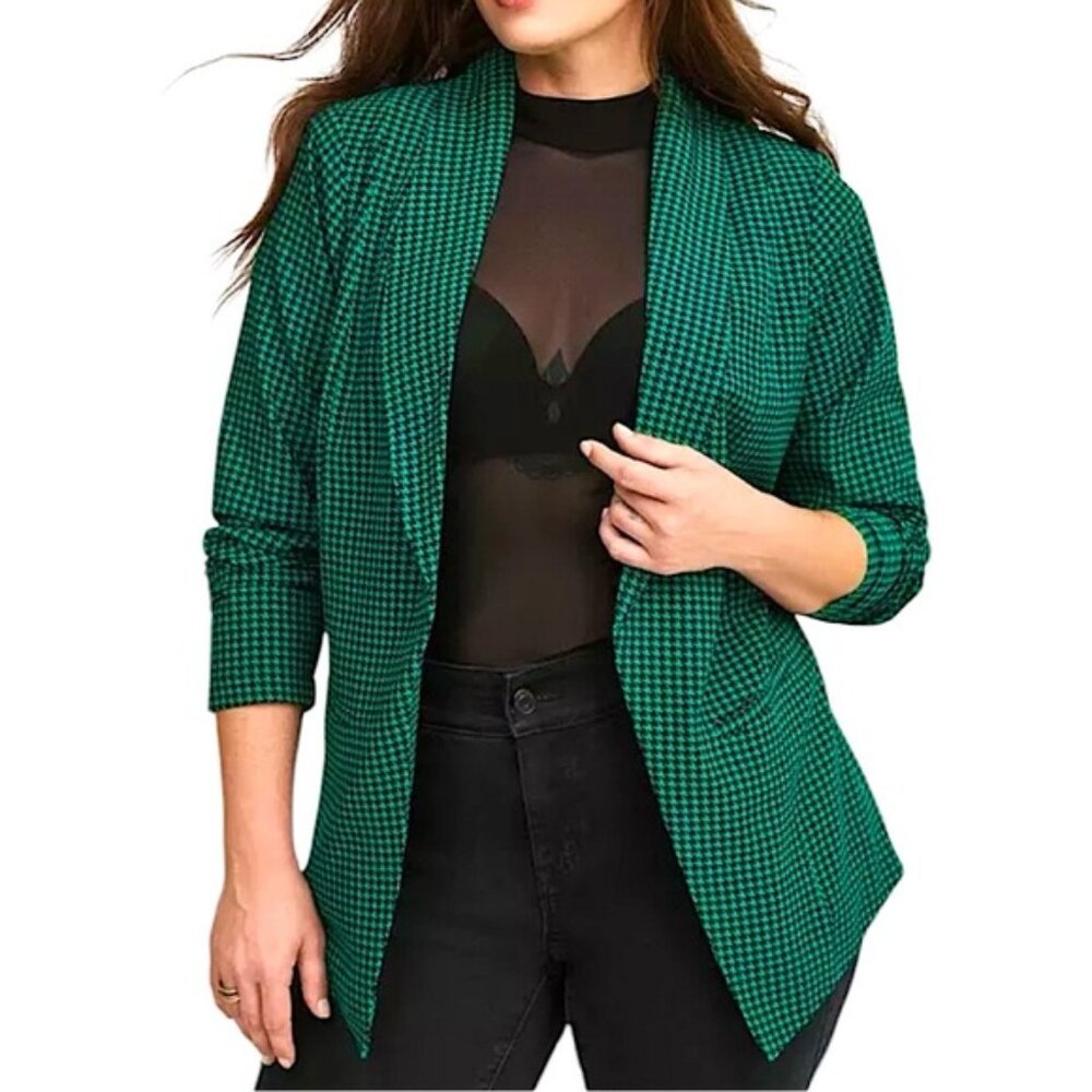 TORRID Parker Studio Crepe‎ Blazer Stellar Houndstooth Ultramarine Green NWT